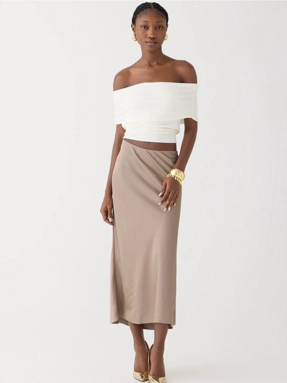 J. Crew Taupe A-Line Midi Satin Skirt